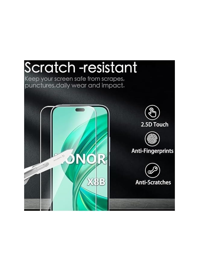 بروماس [عبوة من 3 قطع] واقي شاشة من الزجاج المقسى لهاتف Honor X8b، صلابة 9H عالية الوضوح ومقاومة للخدش وخالية من الفقاعات وبصمات الأصابع - Image 4