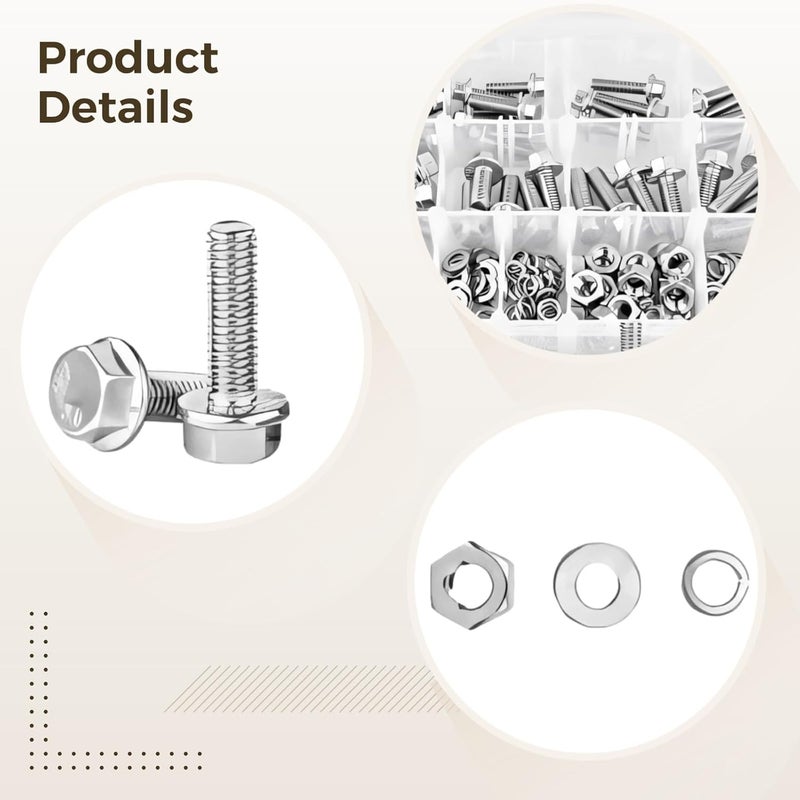 228 قطعة مجموعة تشكيلة صامولة برغي M6 M8 متري سداسي الشكل مع طوقة من الفولاذ المقاوم للصدأ - Image 3