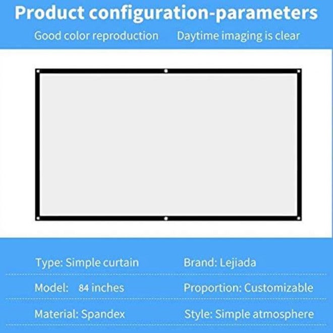 84 Inch Projector 16:9 White Diagonal Video Projection Wall Mounted for Home Theater Movie - Image 4