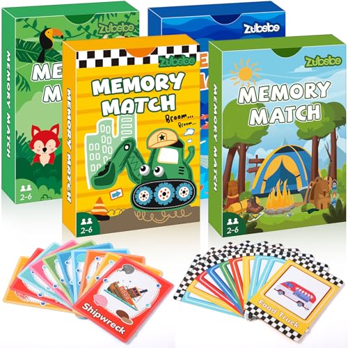 Zubebe 4 Sets Memory Matching Game for Kids Memory Match Fun Matching Game Educational Toys for Family Night Party Favors Classroom Prizes Style 2 - Image 1