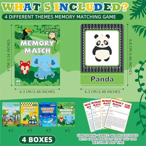 Zubebe 4 Sets Memory Matching Game for Kids Memory Match Fun Matching Game Educational Toys for Family Night Party Favors Classroom Prizes Style 2 - Image 5
