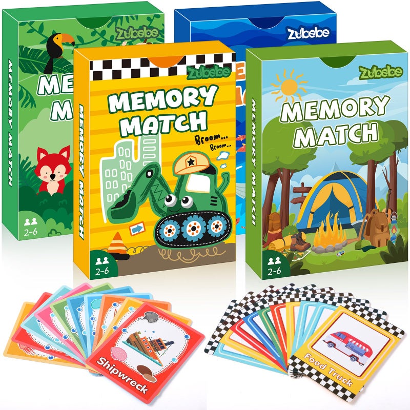 Zubebe 4 Sets Memory Matching Game for Kids Memory Match Fun Matching Game Educational Toys for Family Night Party Favors Classroom Prizes Style 2 - Image 3