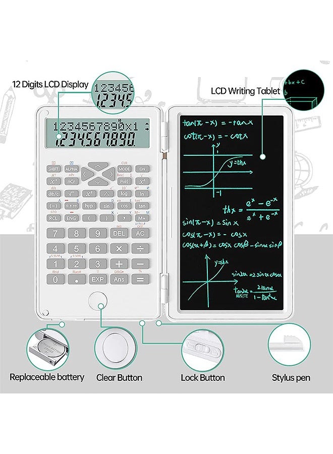 OLO Scientific Calculator with Writing Tablet, Desktop Erasable LCD Professional Financial Calculator, for Home School Office Business (White) - Image 3