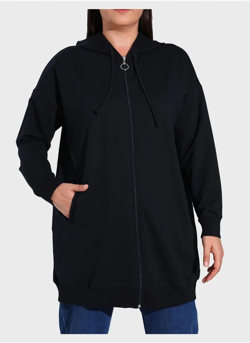 Alia by modanisa Zip Pocket Detail Hooded Coat
