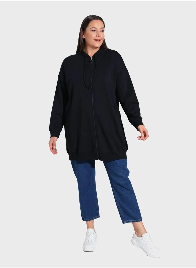 Alia by modanisa Zip Pocket Detail Hooded Coat