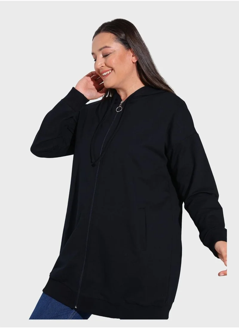 Alia by modanisa Zip Pocket Detail Hooded Coat