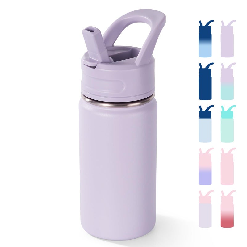 Fijinhom 12oz Kids Water Bottle for School, Toddler Bottles with Straws, Stainless Steel Vacuum Insulated Water Bottle for Boys&Girls, Leak-Proof, BPA-Free, Purple - Image 1
