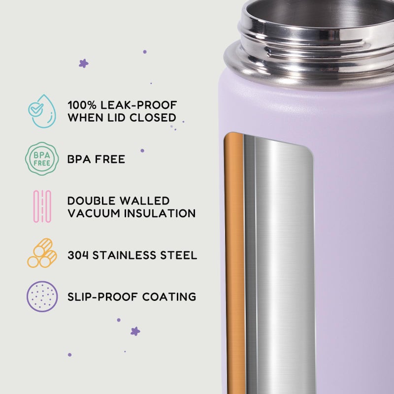 Fijinhom 12oz Kids Water Bottle for School, Toddler Bottles with Straws, Stainless Steel Vacuum Insulated Water Bottle for Boys&Girls, Leak-Proof, BPA-Free, Purple - Image 3