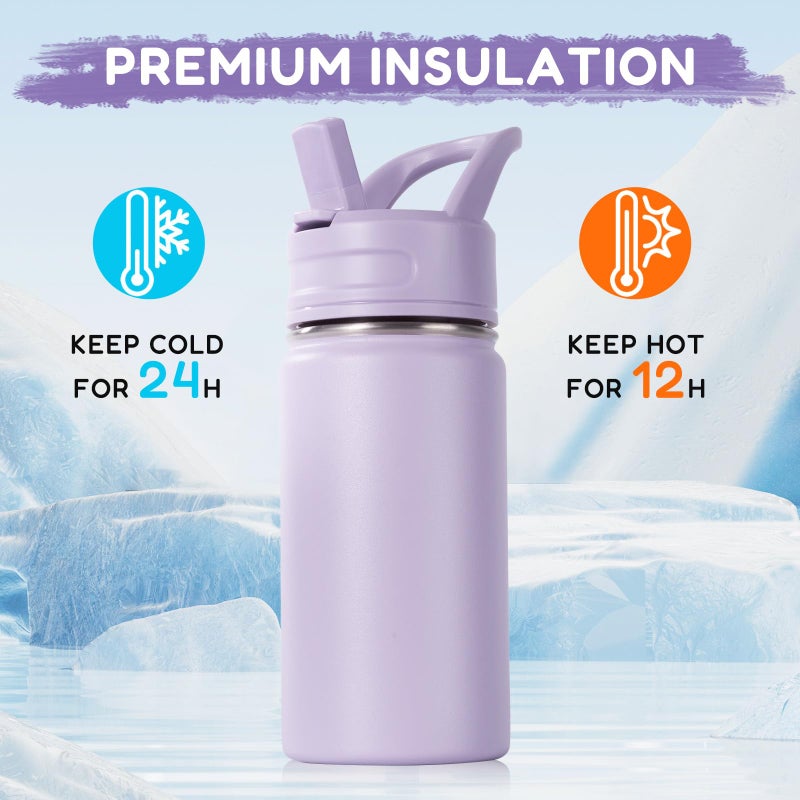 Fijinhom 12oz Kids Water Bottle for School, Toddler Bottles with Straws, Stainless Steel Vacuum Insulated Water Bottle for Boys&Girls, Leak-Proof, BPA-Free, Purple - Image 5