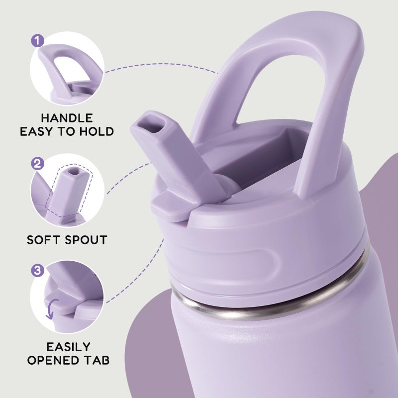 Fijinhom 12oz Kids Water Bottle for School, Toddler Bottles with Straws, Stainless Steel Vacuum Insulated Water Bottle for Boys&Girls, Leak-Proof, BPA-Free, Purple - Image 4