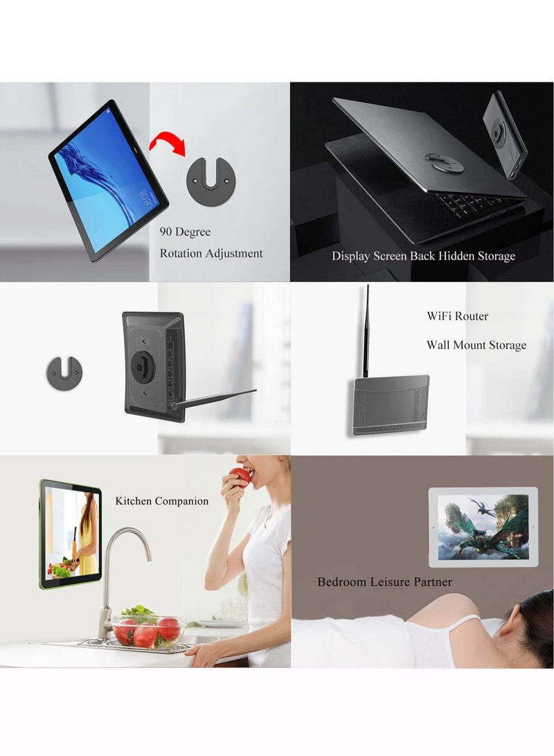 Captaintech Universal Tablet Wall Mount Base, Adjustable 90 Degree Swivel Tablet Stand for iPad/Kindle/Apple TV Box/E-reader/Router Universal Electronic Device Wall Mount Storage (Black) - Image 2