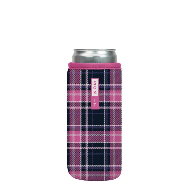 Sok It Can Sok Sleeve for Beer & Soda Insulated Neoprene Cover (Berry Plaid  12oz Slim Can Sleeve) - Image 1