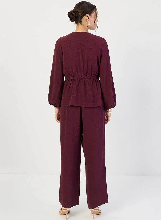 Femmella Women Wrap Top and Wide Leg Trousers Co-ords