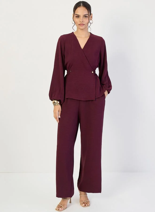 Femmella Women Wrap Top and Wide Leg Trousers Co-ords