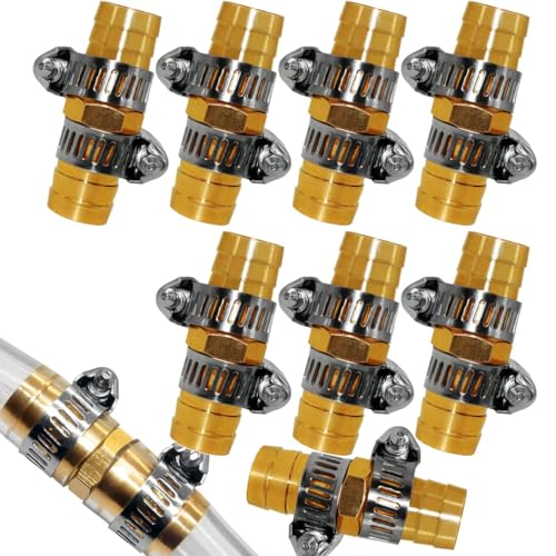 Fitvell 8Pcs 38 Inch Garden Hose Repair Mender Brass Water Hose Repair Kit Fitting Conectors Splicer with 16Pcs Stainless Clamp - Image 1