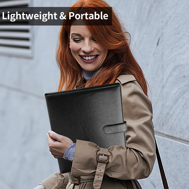 MOWPOG Professional Padfolio with Clipboard, Faux Leather Portfolio Folder Binder, Legal Pad Holder for A4 Letter Size Notepad, Resume, Writing Pad, Ideal Organizer for Business Office Conference, Black - Image 5