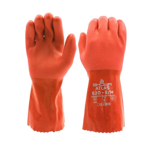 SHOWA Atlas 620 Double-Dipped PVC Chemical Resistant Safety Work Glove with Cotton Liner, 12" Length, X-Large (12 Pair) - Image 1