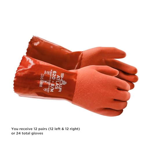 SHOWA Atlas 620 Double-Dipped PVC Chemical Resistant Safety Work Glove with Cotton Liner, 12" Length, X-Large (12 Pair) - Image 2