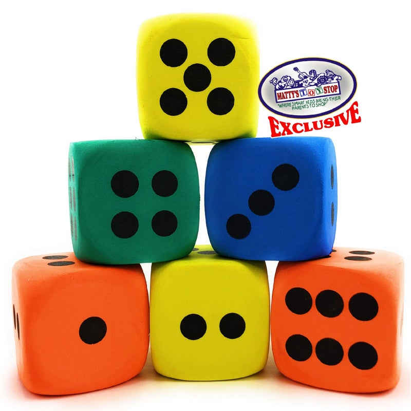 Matty's Toy Stop Deluxe Giant 3.15" EVA Foam Dice (Pack of 6) with Bonus Matty's Toy Stop Storage Bag - Image 4