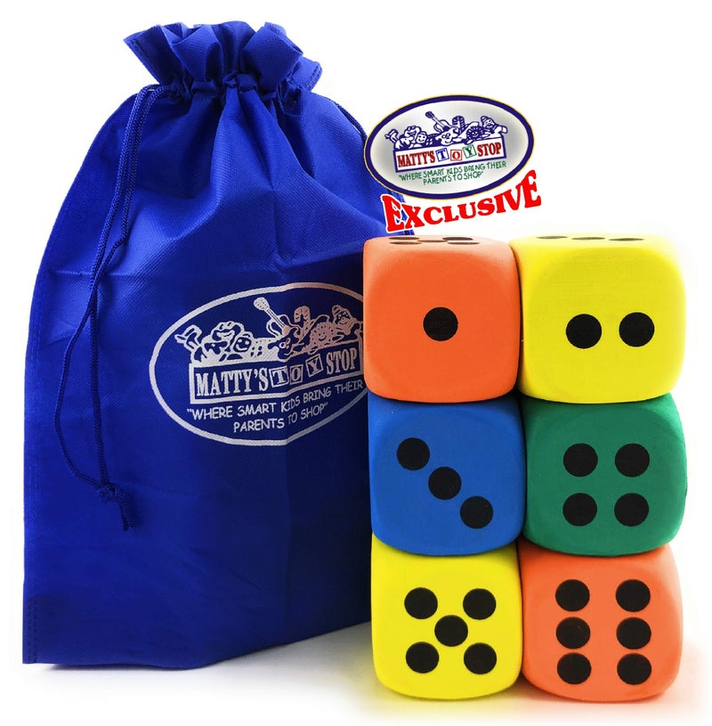 Matty's Toy Stop Deluxe Giant 3.15" EVA Foam Dice (Pack of 6) with Bonus Matty's Toy Stop Storage Bag - Image 2