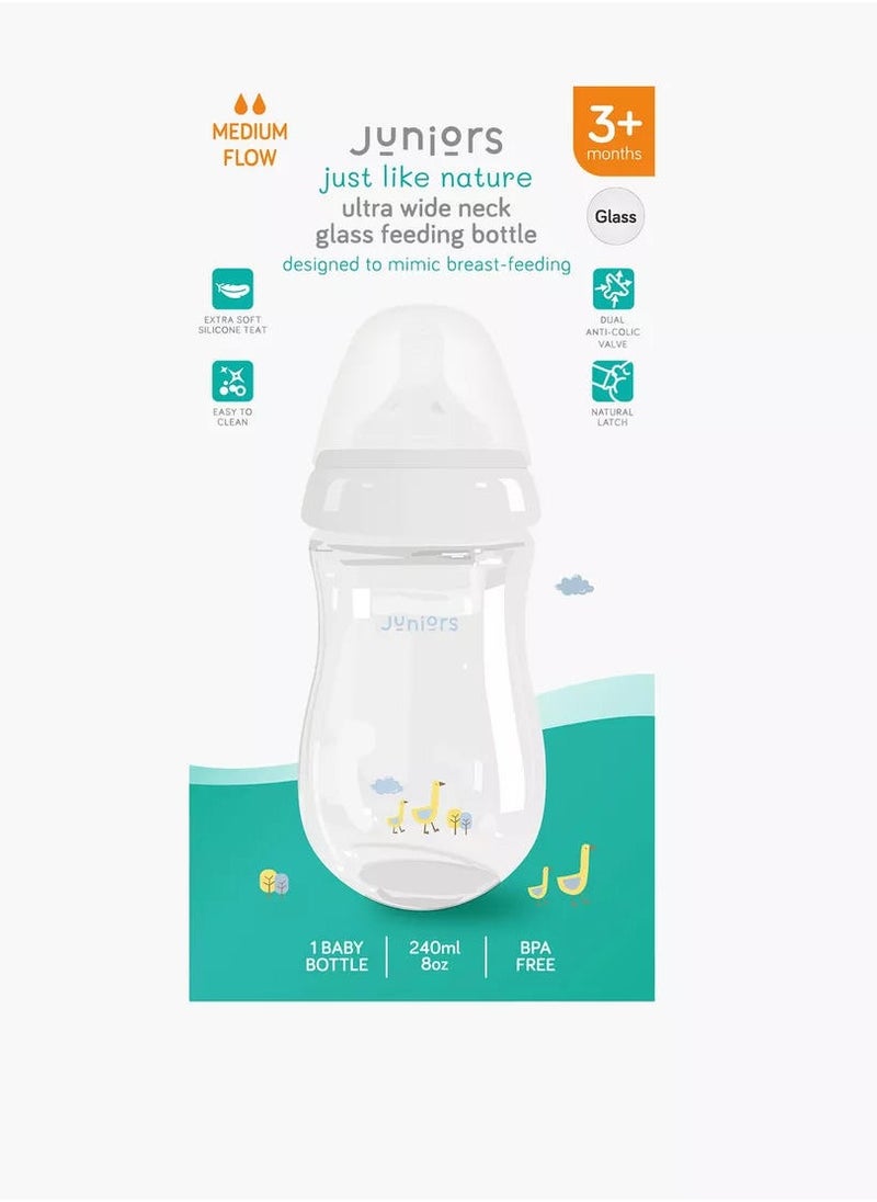 JUNIORS Just Like Nature 240 ML Glass Feeding Bottle With Anti Colic Teat White  - Image 4