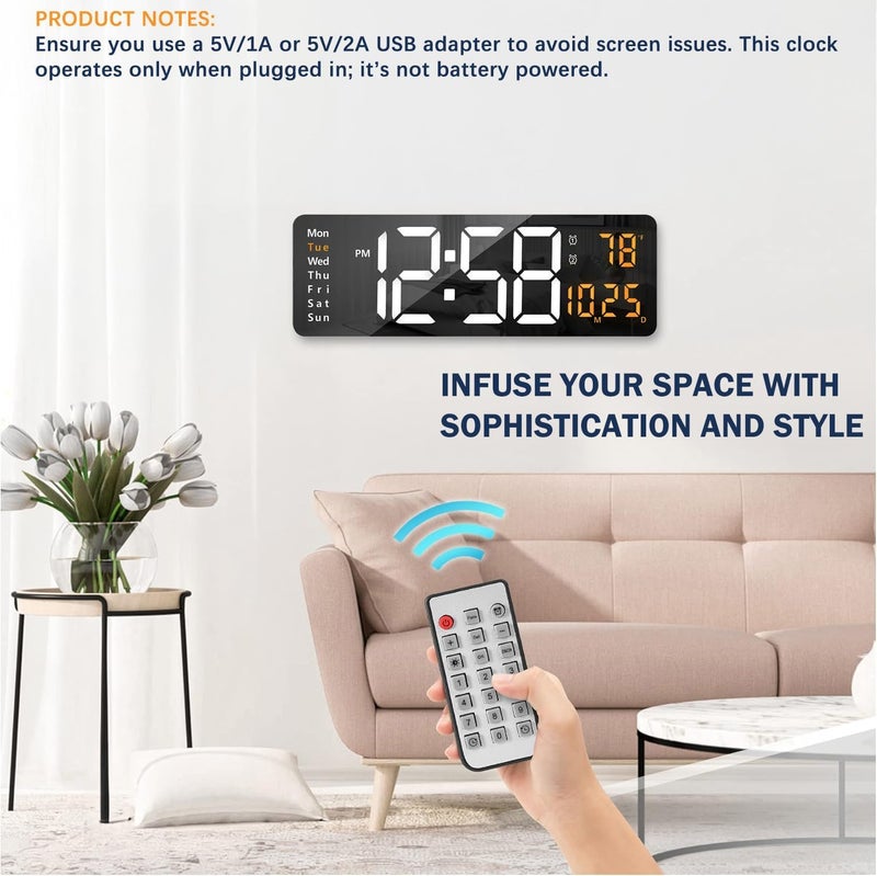 BluBasket 1 Pc Silent Digital Wall Clock Large Display 162 Inch with Date Week Temperature LED Clock with Remote Control for Living Room Decor Office Kitchen Automatic White DigitOrange - Image 2