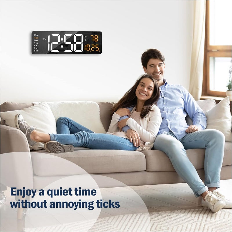 BluBasket 1 Pc Silent Digital Wall Clock Large Display 162 Inch with Date Week Temperature LED Clock with Remote Control for Living Room Decor Office Kitchen Automatic White DigitOrange - Image 5