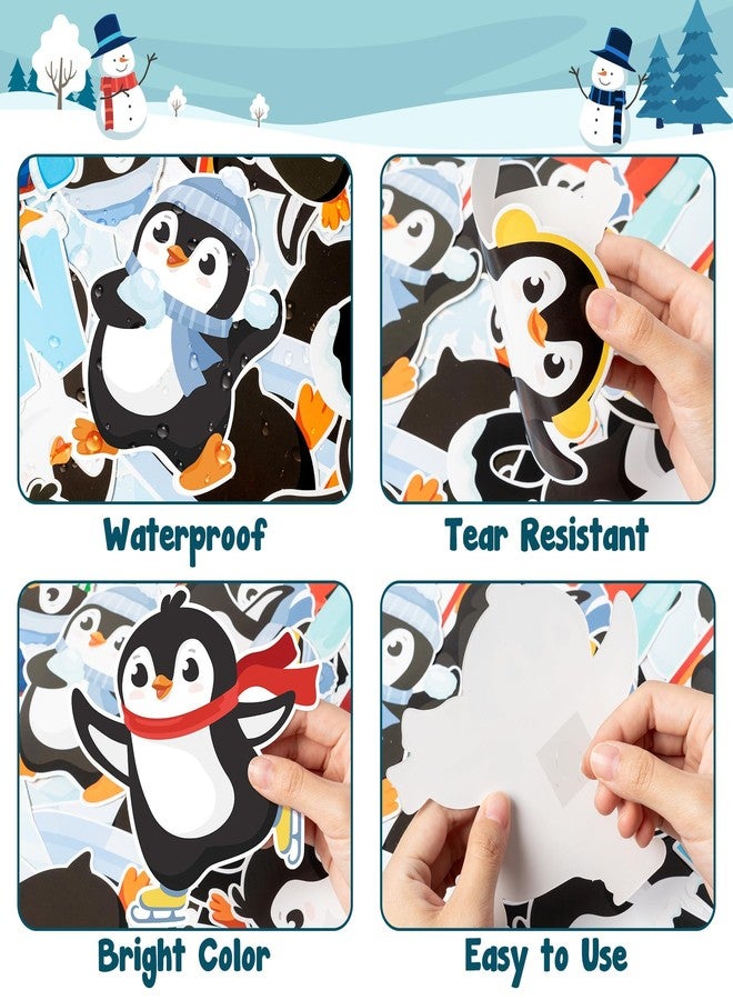 BkeeCten Winter Christmas Bulletin Board - 117 Pcs Sliding Into Winter Bulletin Board Set Glue Points Winter Cute Penguin Snowman Snowflake Paper Cut-Outs School Classroom Xmas New Year Bulletin Board - Image 3