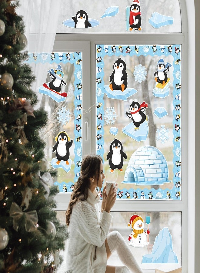 BkeeCten Winter Christmas Bulletin Board - 117 Pcs Sliding Into Winter Bulletin Board Set Glue Points Winter Cute Penguin Snowman Snowflake Paper Cut-Outs School Classroom Xmas New Year Bulletin Board - Image 4