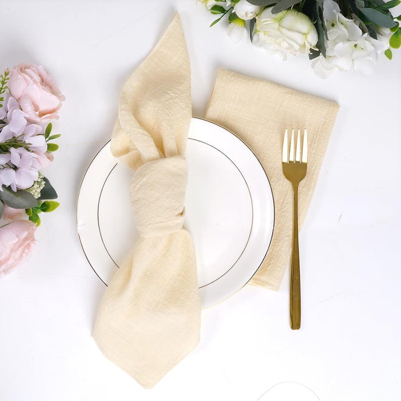 yeabwps Cotton Linen Cloth Napkins Set of 6 Dinner Kitchen Napkins Bulk 17 x 17 Thick Table Reusable Washable Napkins for Dinner Wedding and Parties 6 Champagne - Image 3