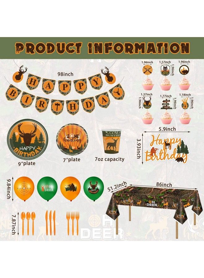 Suclain 165 Pcs Hunting Birthday Party Decorations Hunting Birthday Banner Cake Decors Deer Balloons Camo Paper Plates Cups Serves 16 Guests Hunting Birthday Party Supplies Camo Tablecloth (Banner) - Image 3