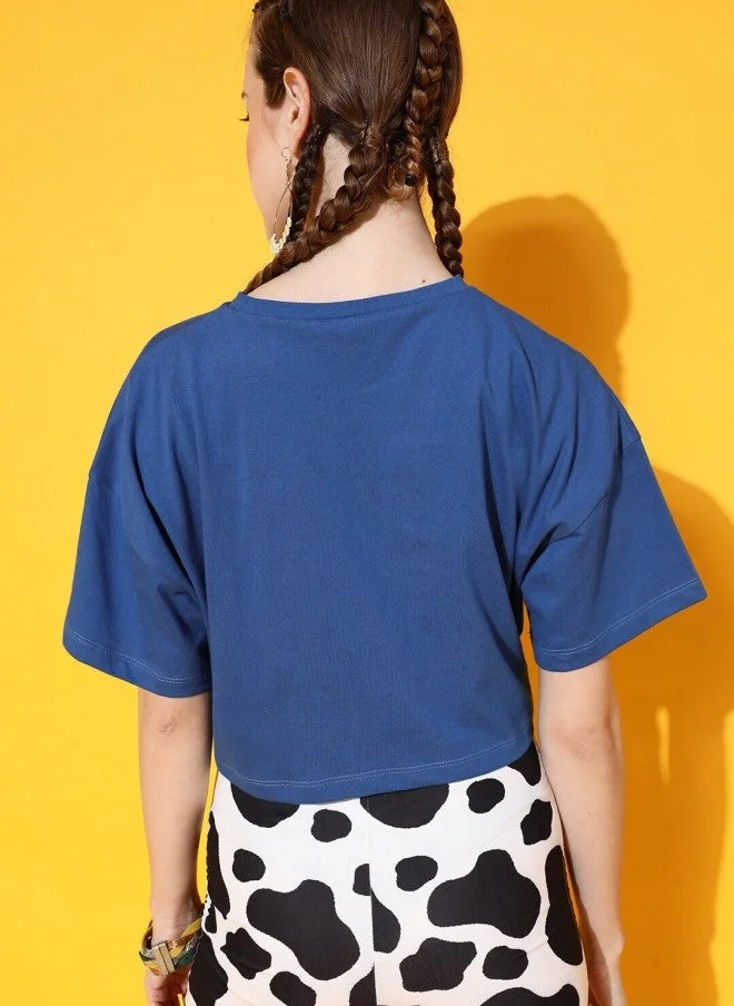STREET 9  Blue Printed Crop T-Shirt for Women for Women | Best Price UAE