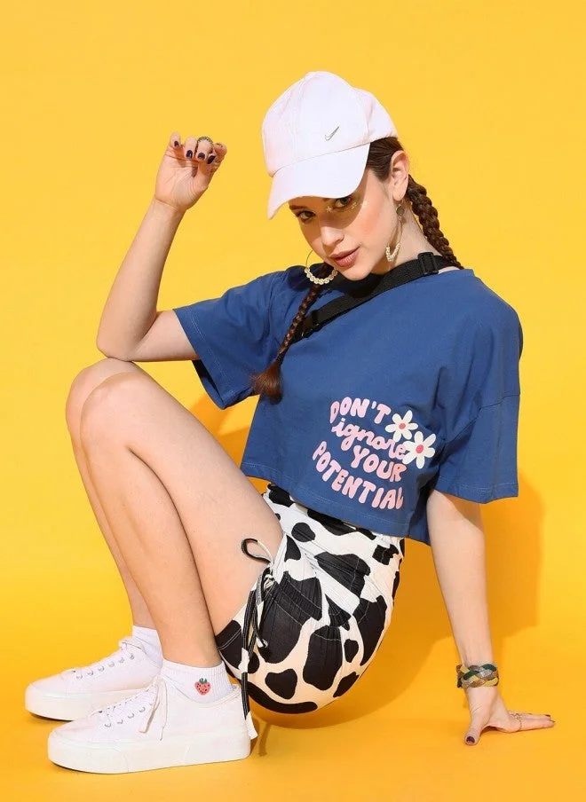 STREET 9  Blue Printed Crop T-Shirt for Women for Women | Best Price UAE