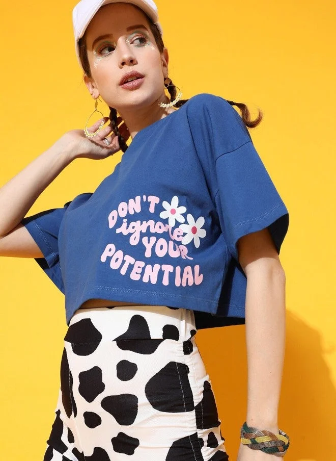 STREET 9  Blue Printed Crop T-Shirt for Women for Women | Best Price UAE