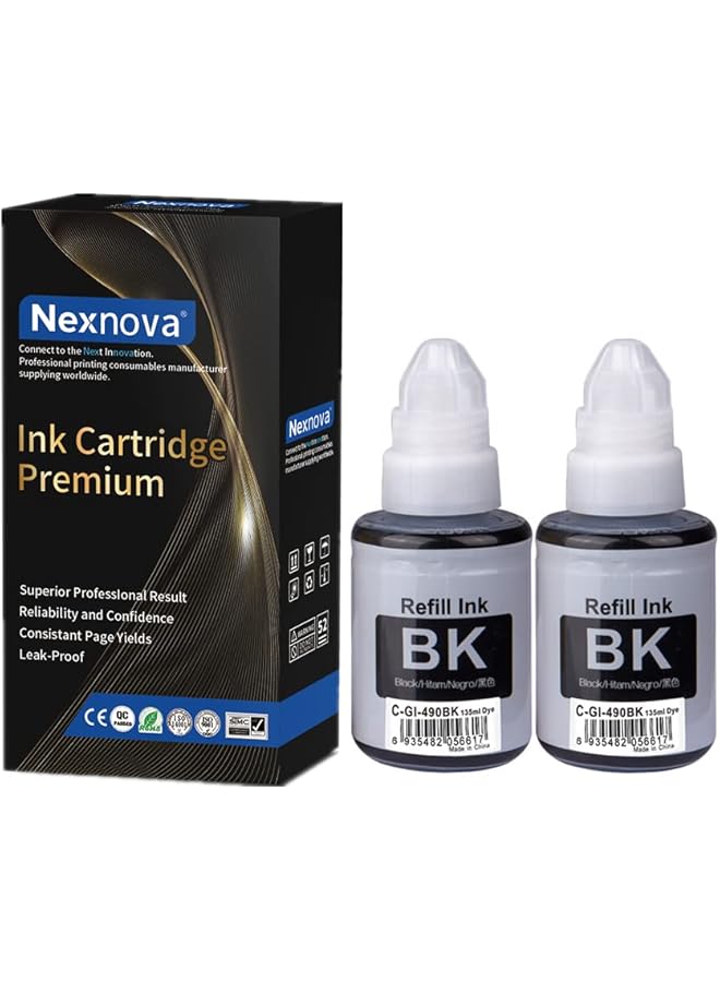 NexNova Gi 490 For Canon 2 Pack Black For Pixma G3400 G2400 G1400 G4400 G1411 G2411 G3411 G4411 G4410 G3410 G2410 G1410 - Image 1