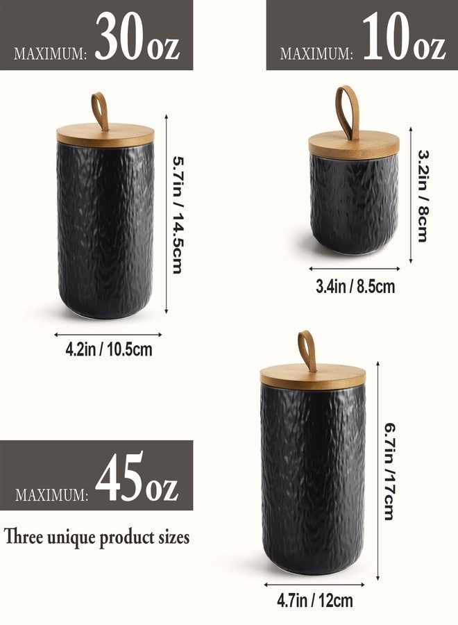 YUNLINLI Canisters Sets for The Kitchen, Airtight Kitchen Canisters for Countertop, Kitchen Canisters Set of 3 with Top Handle, Modern Ceramic Jar with Wooden Lid for Coffee Flour Cookie Nuts (Black) - Image 2