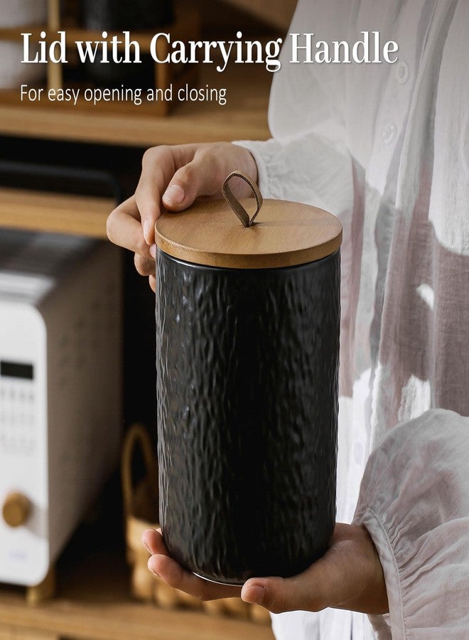 YUNLINLI Canisters Sets for The Kitchen, Airtight Kitchen Canisters for Countertop, Kitchen Canisters Set of 3 with Top Handle, Modern Ceramic Jar with Wooden Lid for Coffee Flour Cookie Nuts (Black) - Image 3