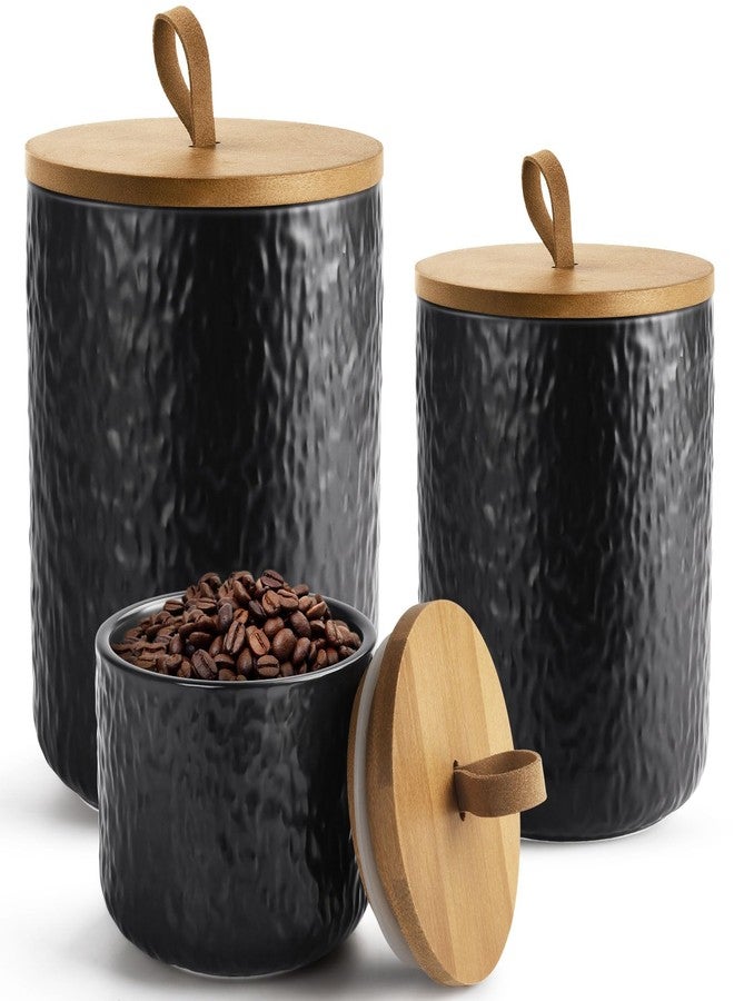 YUNLINLI Canisters Sets for The Kitchen, Airtight Kitchen Canisters for Countertop, Kitchen Canisters Set of 3 with Top Handle, Modern Ceramic Jar with Wooden Lid for Coffee Flour Cookie Nuts (Black) - Image 1