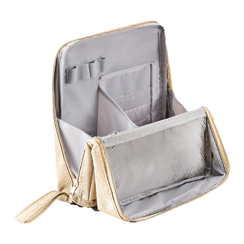 Cream Colored Portable Makeup Organizer Waterproof Multi Compartment Travel Cosmetic Bag - Image 2