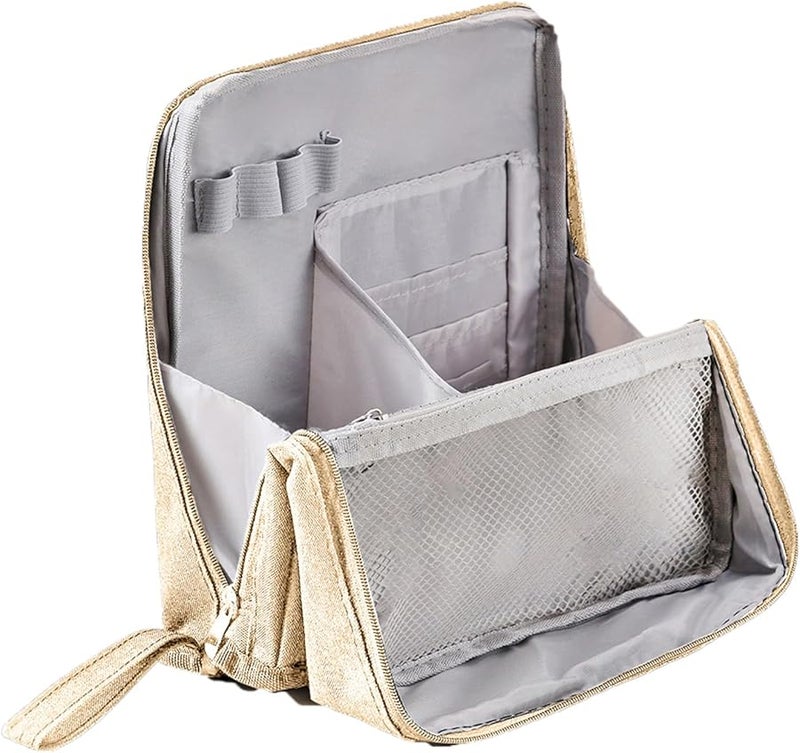 Cream Colored Portable Makeup Organizer Waterproof Multi Compartment Travel Cosmetic Bag - Image 1