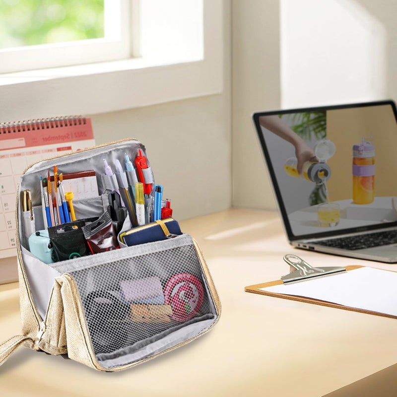 Cream Colored Portable Makeup Organizer Waterproof Multi Compartment Travel Cosmetic Bag - Image 4