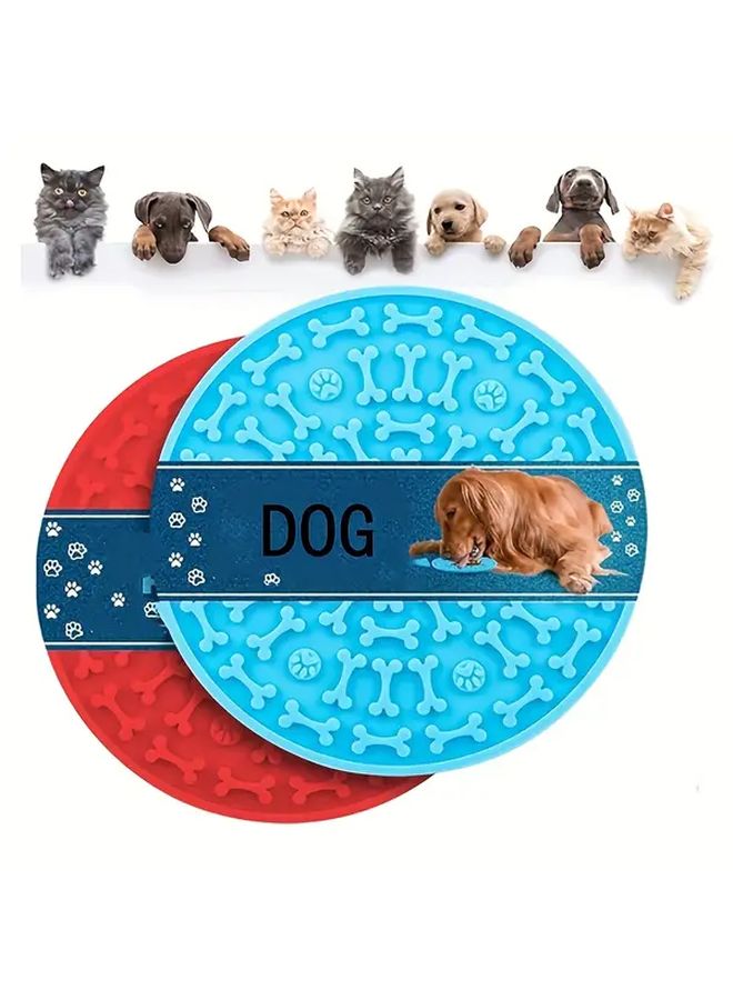 Dog Lick Mat 2 Piece Set Blue And Red Wall Mounted Pet Bathing Grooming Distraction Tool With Strong Suction Slow Feeder Pad Nonslip Design Easy To Clean For Small Dogs Bathing Time Helper Grooming Aid Training Tool - Image 1