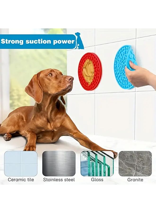 Dog Lick Mat 2 Piece Set Blue And Red Wall Mounted Pet Bathing Grooming Distraction Tool With Strong Suction Slow Feeder Pad Nonslip Design Easy To Clean For Small Dogs Bathing Time Helper Grooming Aid Training Tool - Image 5
