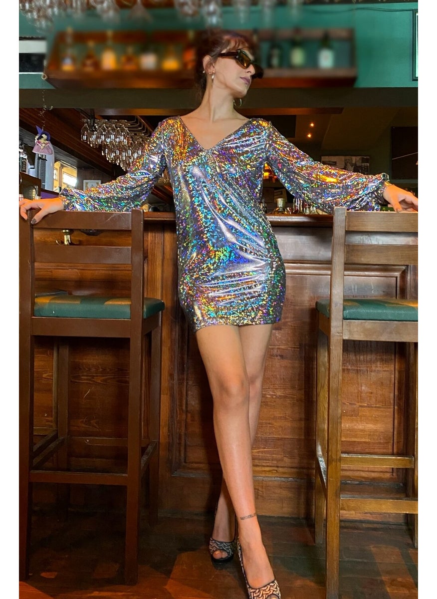 Due Stelle Women's Deep Back Low Neck Short Shiny Evening Dress - Party Dress  - Image 1