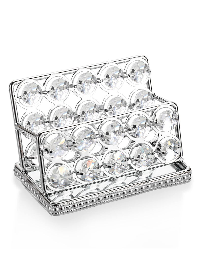 KASTWAVE Crystal Business Card Holder Stand, Mirrored Name Card Display, Card Stand Organizer Desktop Business Card Storage Holder for Office Countertop (Silver,1 Slot) - Image 2