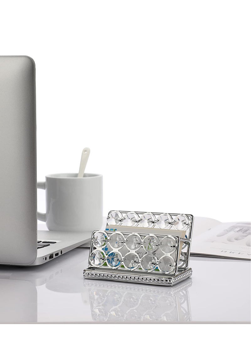 KASTWAVE Crystal Business Card Holder Stand, Mirrored Name Card Display, Card Stand Organizer Desktop Business Card Storage Holder for Office Countertop (Silver,1 Slot) - Image 4