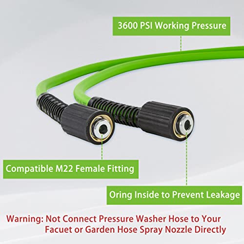 PWACCS Pressure Washer Hose for Power Washer – 3600 PSI Kink Resistant Pressure Washing Extension Hose 100 FT x 1/4" – Universal Electric Power Wash Hose for Replacement – Compatible with M22 Fittings - Image 2