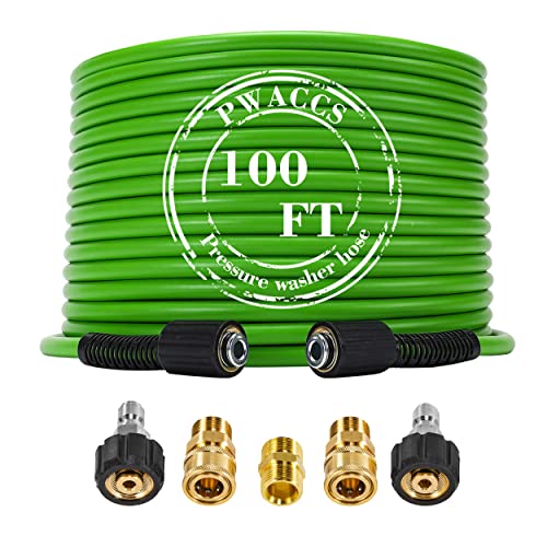 PWACCS Pressure Washer Hose for Power Washer – 3600 PSI Kink Resistant Pressure Washing Extension Hose 100 FT x 1/4" – Universal Electric Power Wash Hose for Replacement – Compatible with M22 Fittings - Image 1