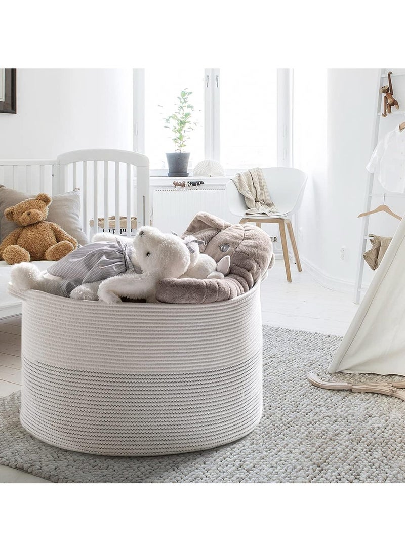 ORiTi سلة قطنية مزخرفة كبيرة جداً، سلة غسيل، سلة بطانيات، سلة تخزين ألعاب للأطفال والكلاب، سلة غسيل للأطفال، سلة مناشف، بني فاتح (55 سم * 35 سم رمادي + أبيض) - Image 5