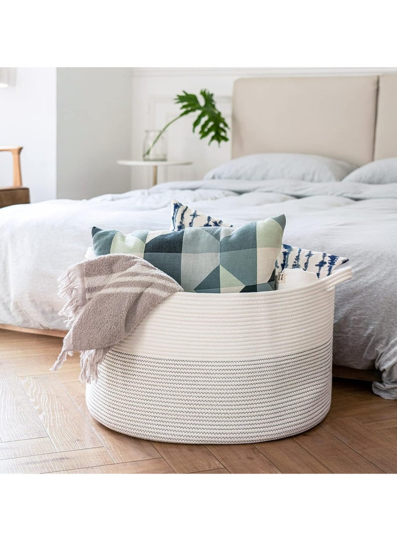 ORiTi سلة قطنية مزخرفة كبيرة جداً، سلة غسيل، سلة بطانيات، سلة تخزين ألعاب للأطفال والكلاب، سلة غسيل للأطفال، سلة مناشف، بني فاتح (55 سم * 35 سم رمادي + أبيض) - Image 3